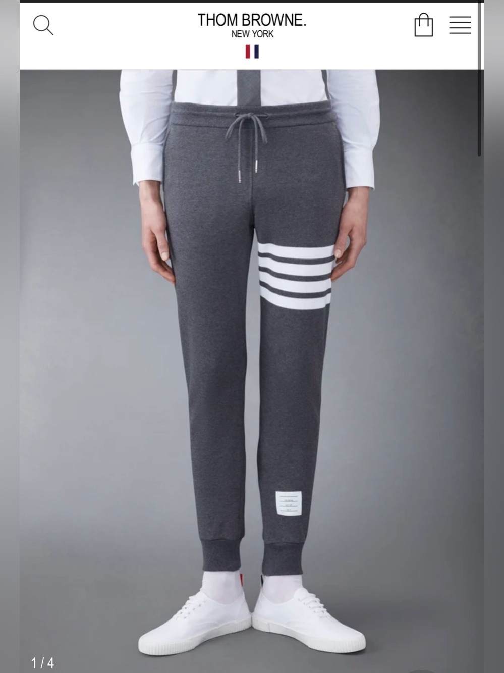 Thom Browne Gray Sweatpants with White Stripes in Well Loved Condition $990